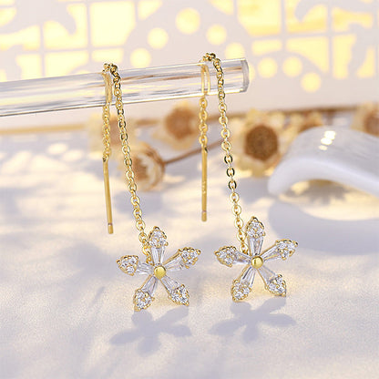 FleurFit™ | Boucles d'oreilles longues avec fleurs en cristal 