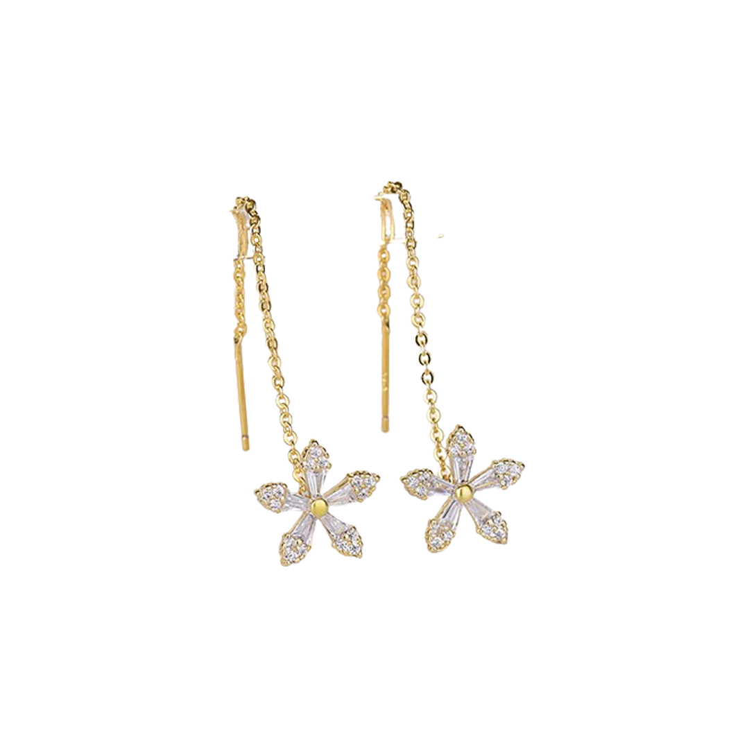 FleurFit™ | Boucles d'oreilles longues avec fleurs en cristal 