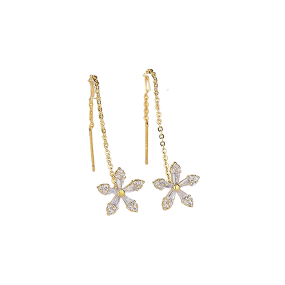 FleurFit™ | Boucles d'oreilles longues avec fleurs en cristal 