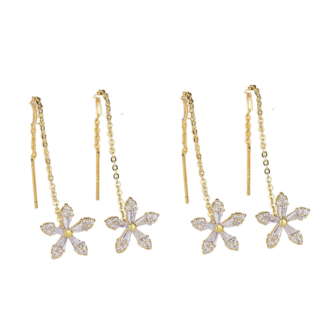 FleurFit™ | Boucles d'oreilles longues avec fleurs en cristal 