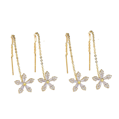 FleurFit™ | Boucles d'oreilles longues avec fleurs en cristal 