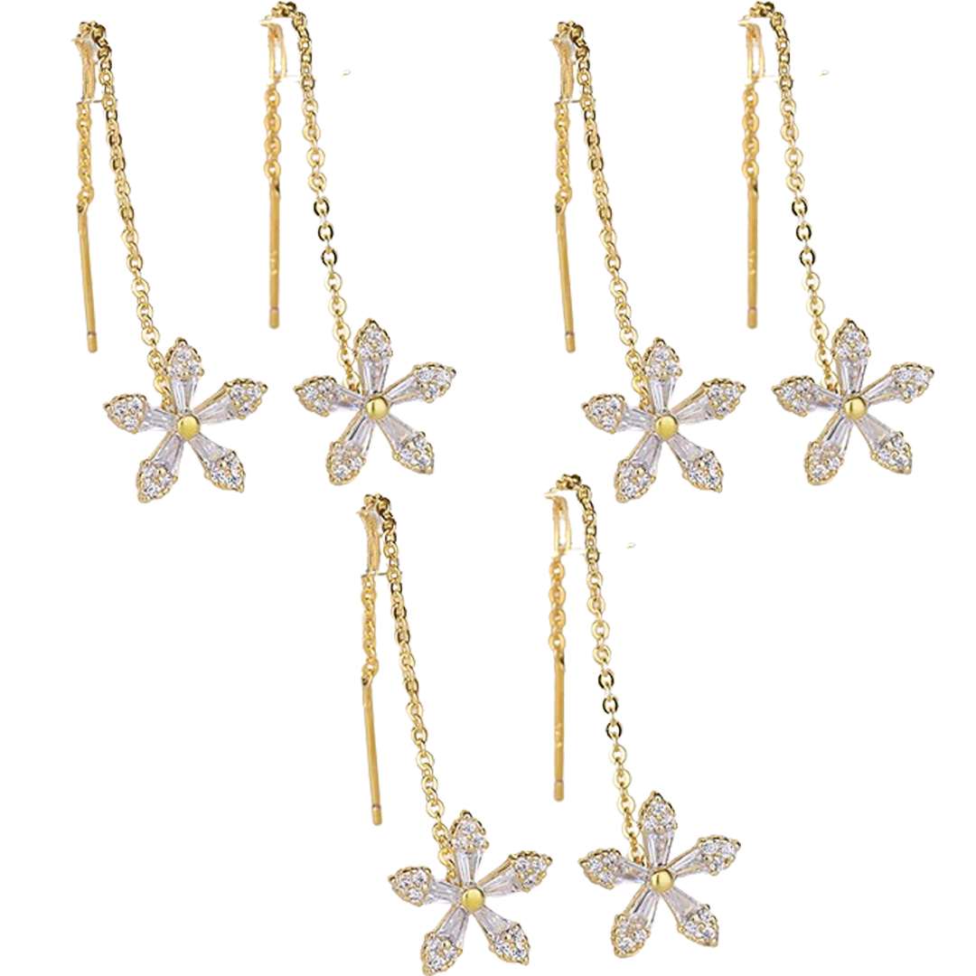 FleurFit™ | Boucles d'oreilles longues avec fleurs en cristal 