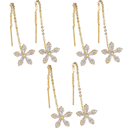 FleurFit™ | Boucles d'oreilles longues avec fleurs en cristal 