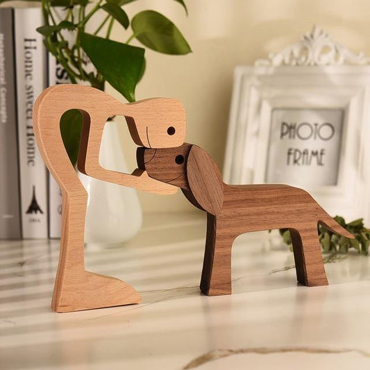 WoodBuddy™ | Houten beeld van mens en hond