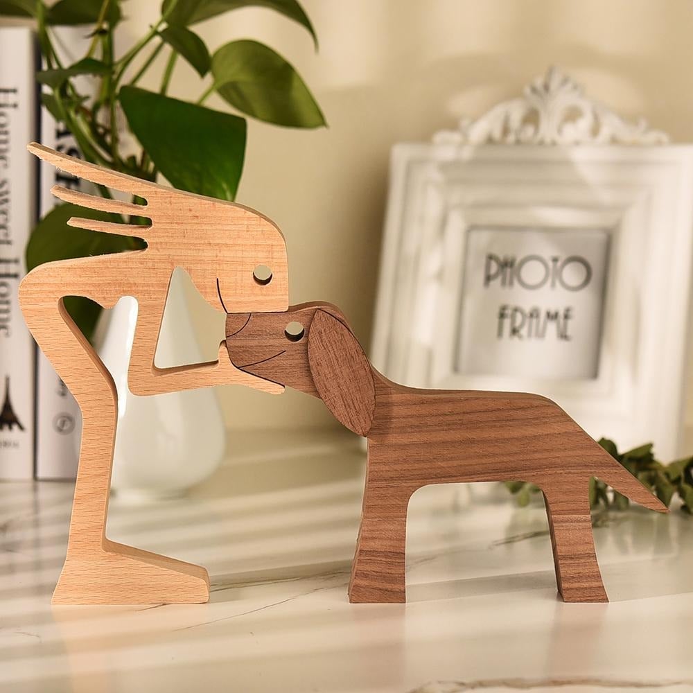 WoodBuddy™ | Houten beeld van mens en hond